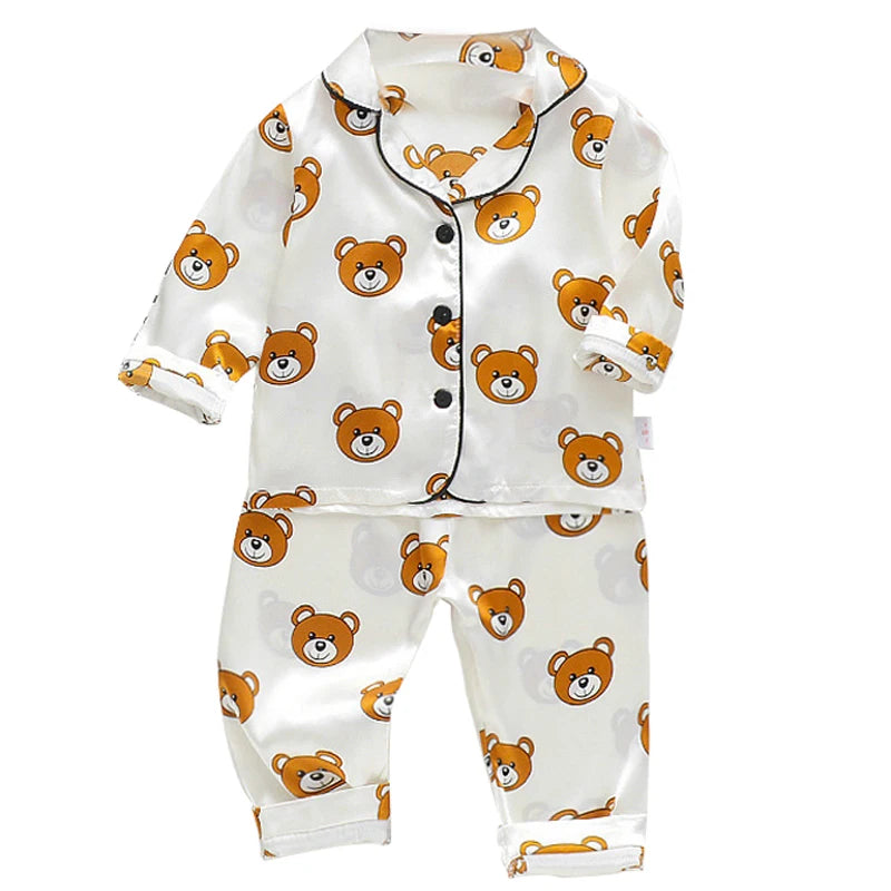 Boys and girls' 0-4-year-old Pajama suit new spring and autumn silk long sleeve trousers Pajama suit comfortable home clothes