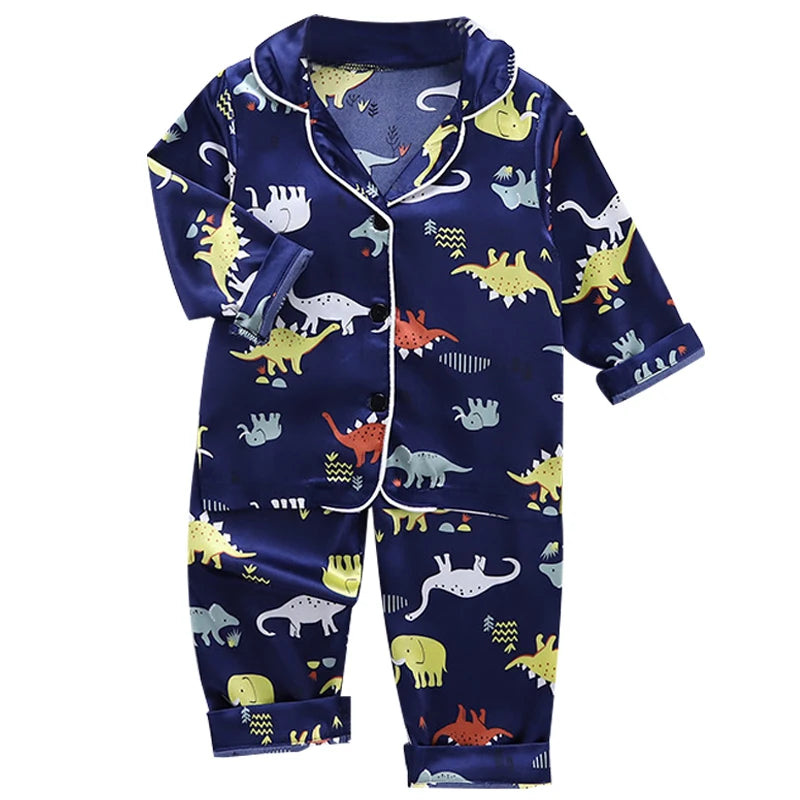 Boys and girls' 0-4-year-old Pajama suit new spring and autumn silk long sleeve trousers Pajama suit comfortable home clothes