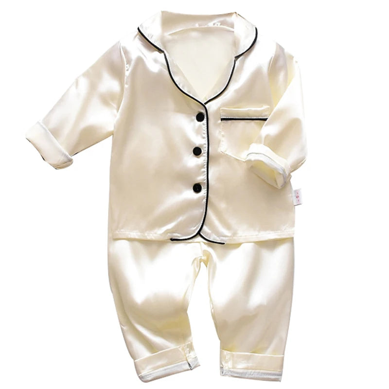 Boys and girls' 0-4-year-old Pajama suit new spring and autumn silk long sleeve trousers Pajama suit comfortable home clothes