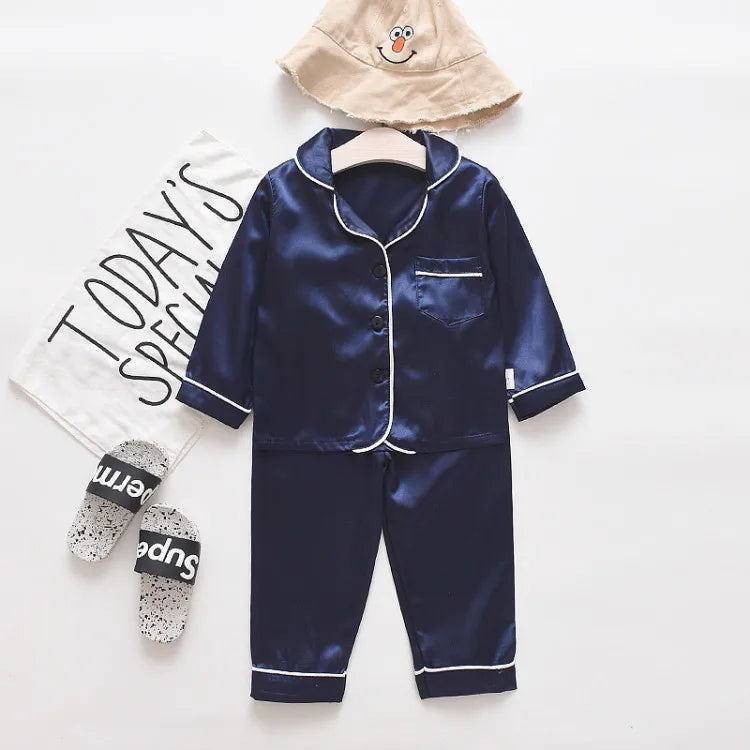 Boys and girls' 0-4-year-old Pajama suit new spring and autumn silk long sleeve trousers Pajama suit comfortable home clothes