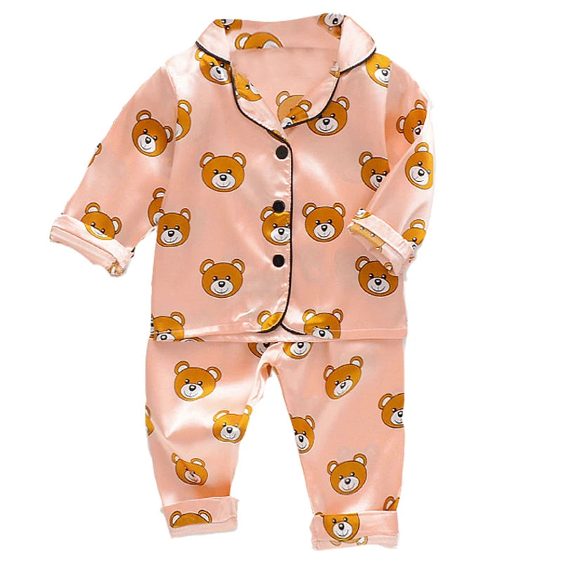 Boys and girls' 0-4-year-old Pajama suit new spring and autumn silk long sleeve trousers Pajama suit comfortable home clothes