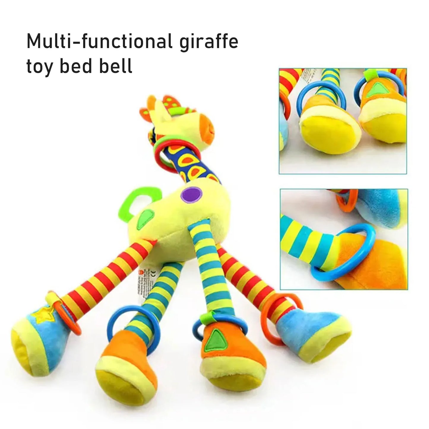 Soft giraffe animal hand bell rattle plush baby walker bed hanging toys baby early education training sensory toys