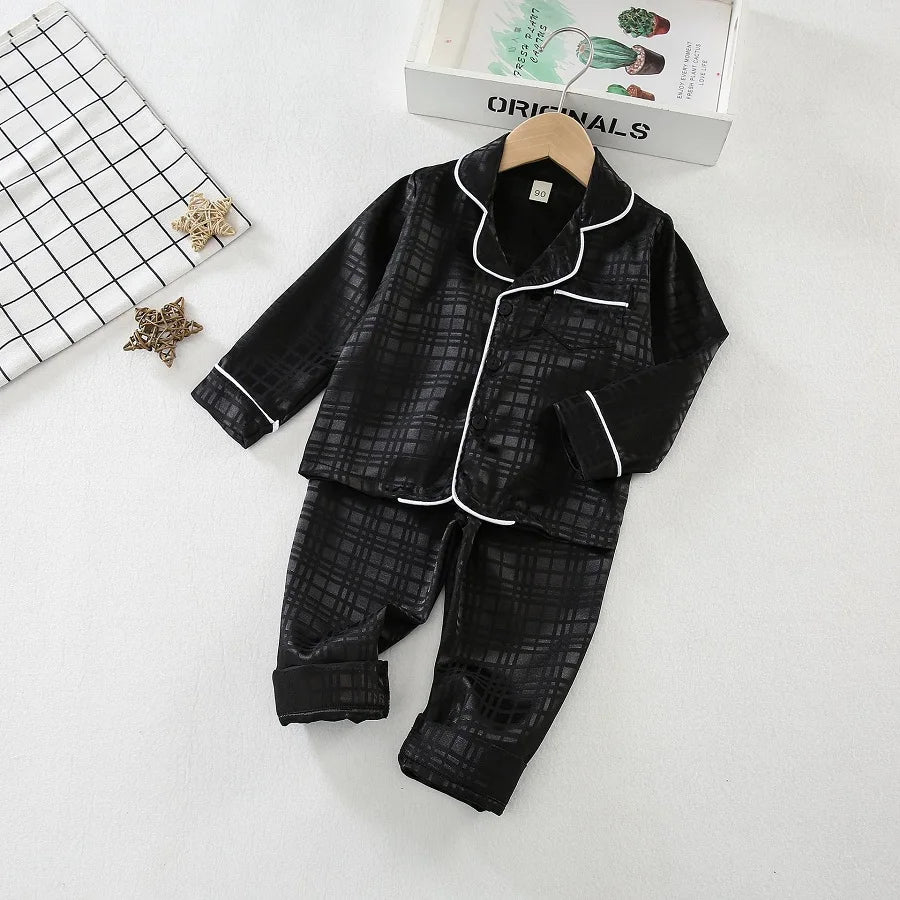 Boys and girls' 0-4-year-old Pajama suit new spring and autumn silk long sleeve trousers Pajama suit comfortable home clothes