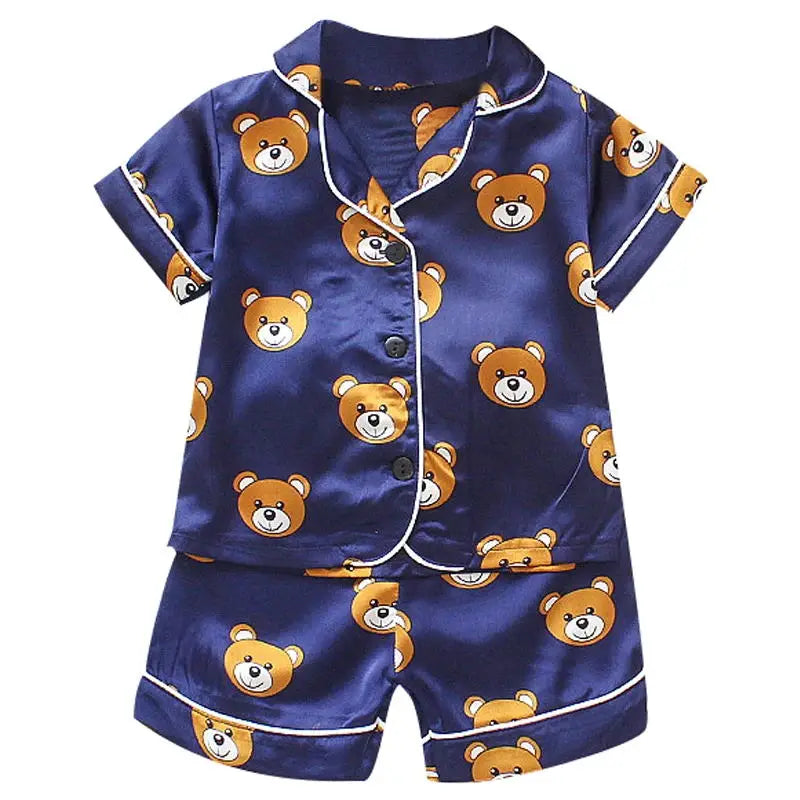 Boys and girls' 0-4-year-old Pajama suit new spring and autumn silk long sleeve trousers Pajama suit comfortable home clothes