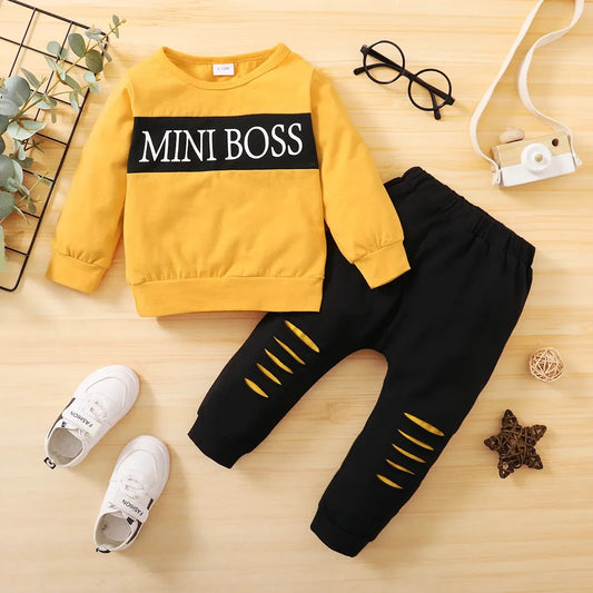 2PCS Newborn Boy Clothes Set Letter Print Long Sleeve Top+Pants Fashion Spring and Autumn Clothes Suits For Infant 0-18 Months