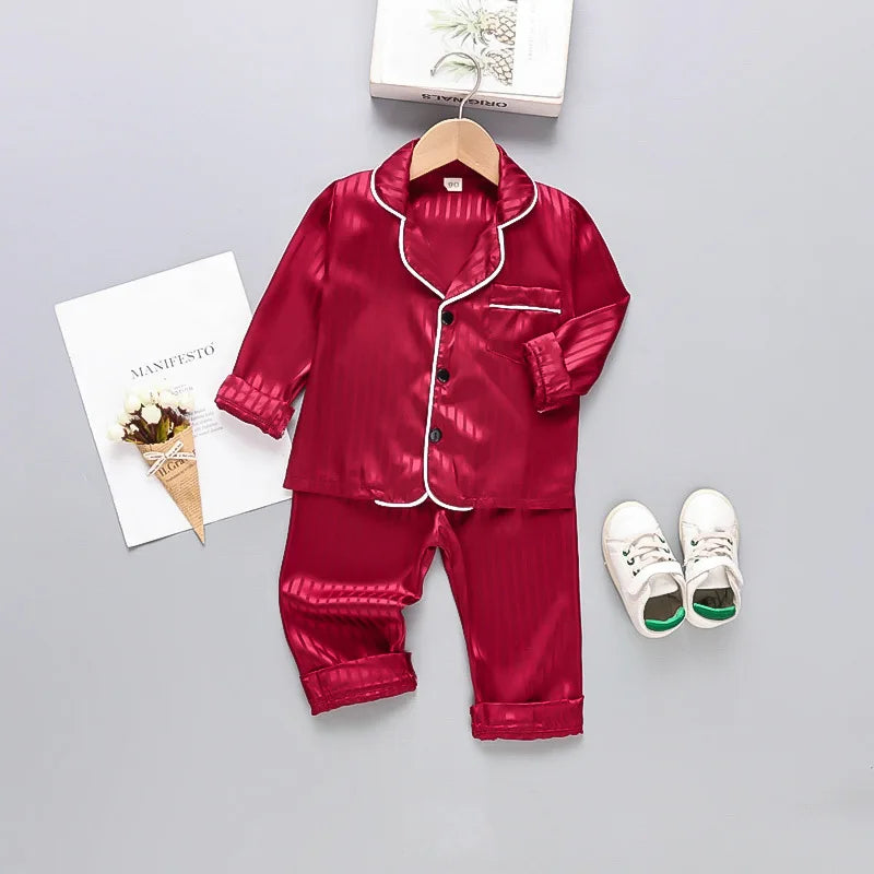 Boys and girls' 0-4-year-old Pajama suit new spring and autumn silk long sleeve trousers Pajama suit comfortable home clothes