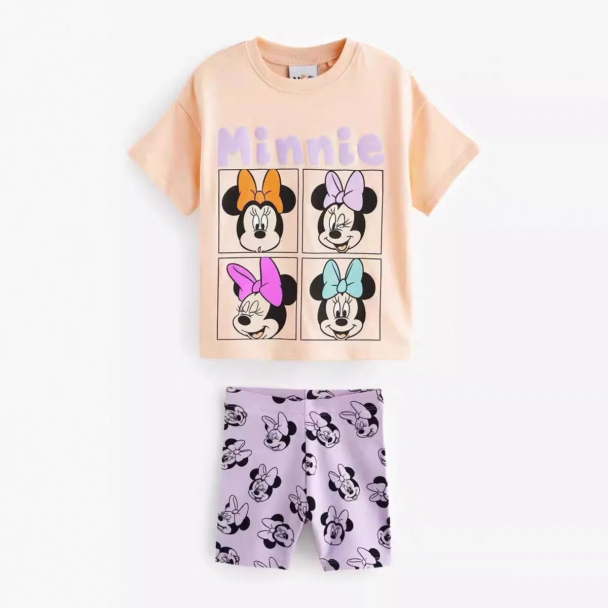 Girls Disney New Suit Summer Children Minnie Daisy Full Print TShirt Shorts 2pcs Cotton Soft Tops Shorts Thin Short-sleeved Sets