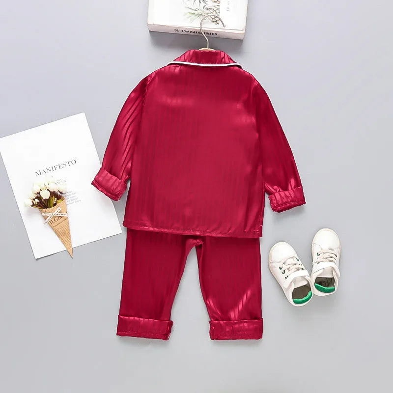 Boys and girls' 0-4-year-old Pajama suit new spring and autumn silk long sleeve trousers Pajama suit comfortable home clothes