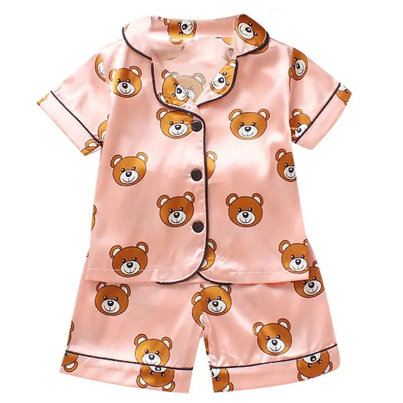 Boys and girls' 0-4-year-old Pajama suit new spring and autumn silk long sleeve trousers Pajama suit comfortable home clothes