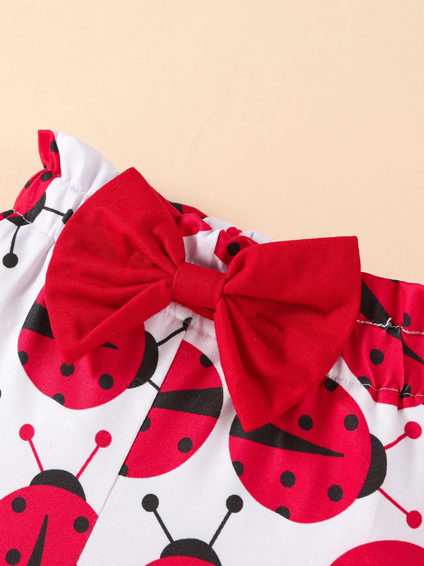 Infant Baby Girl 3Pcs Clothes Set Ladybugs Print Long Sleeve Crew Neck Sweatshirt + Bow Pants + Headband