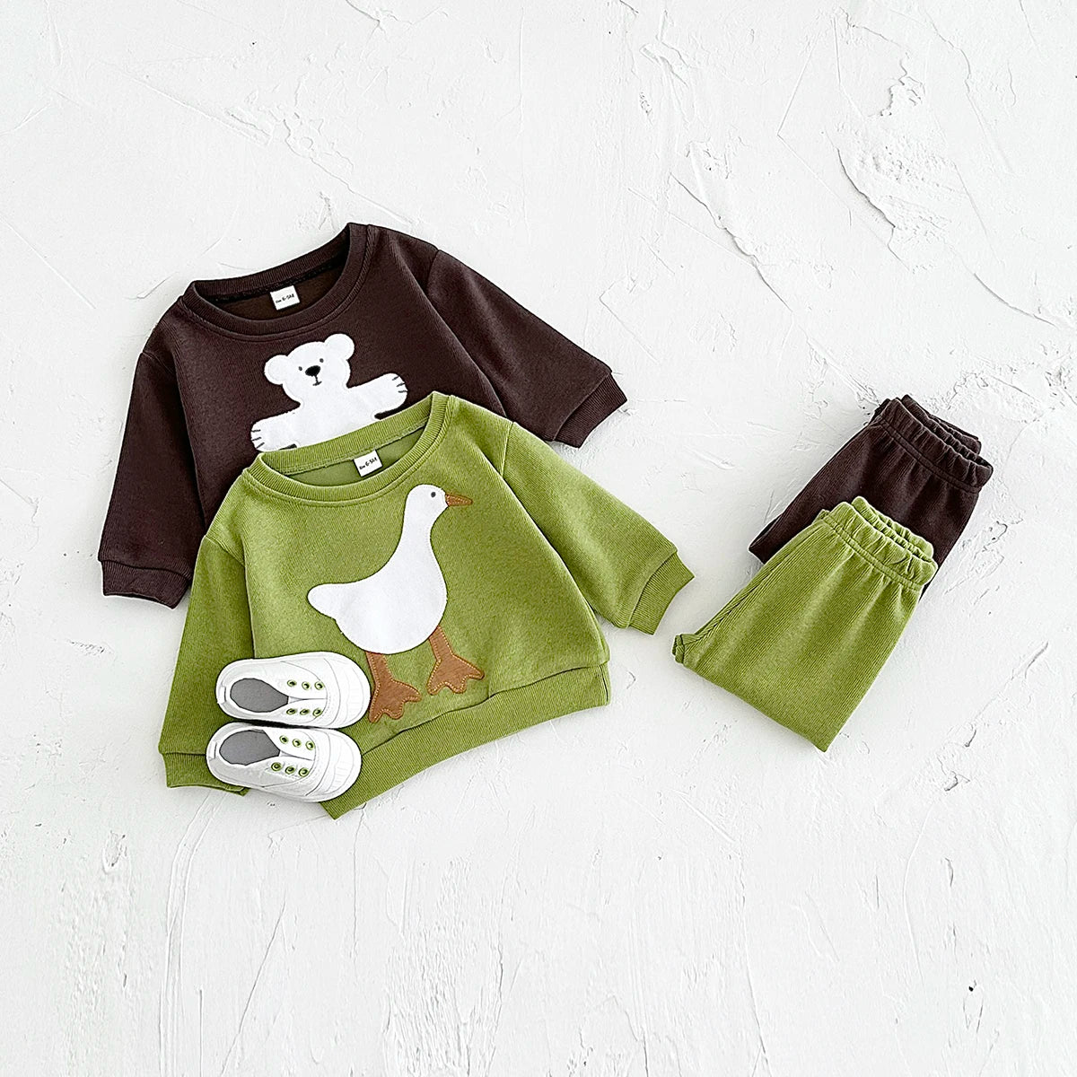 New Autumn Baby Boys Girls Cotton Clothes Sports Set Comfortable Cartoon Animals Pullover Sweatshirts+Loose Cotton Pants