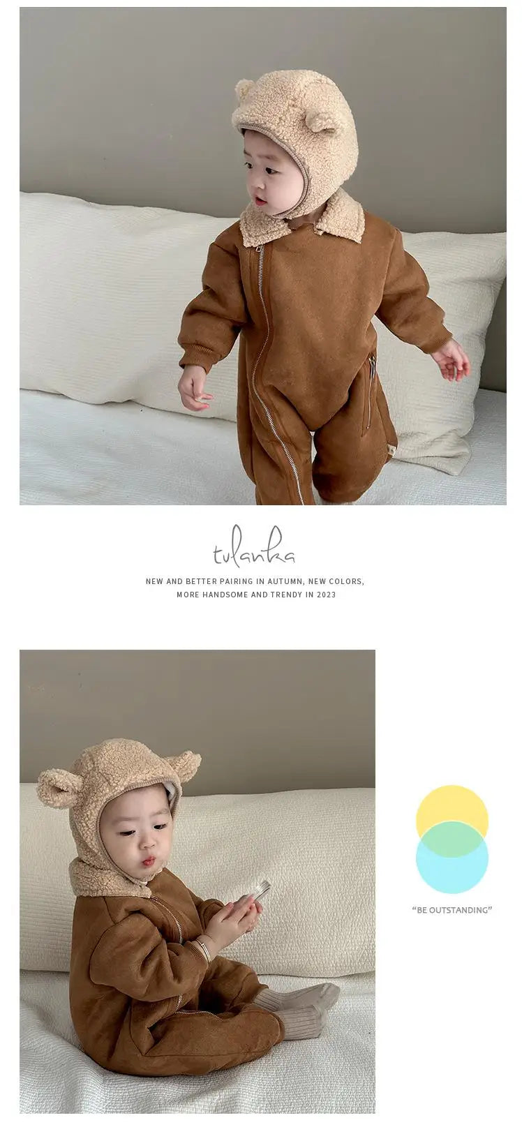 Autumn Winter New Baby Retro Cardigan Fleece Thicken Jumpsuit Girl Infant Solid Plus Velvet One-piece Toddler Boy Cotton Romper