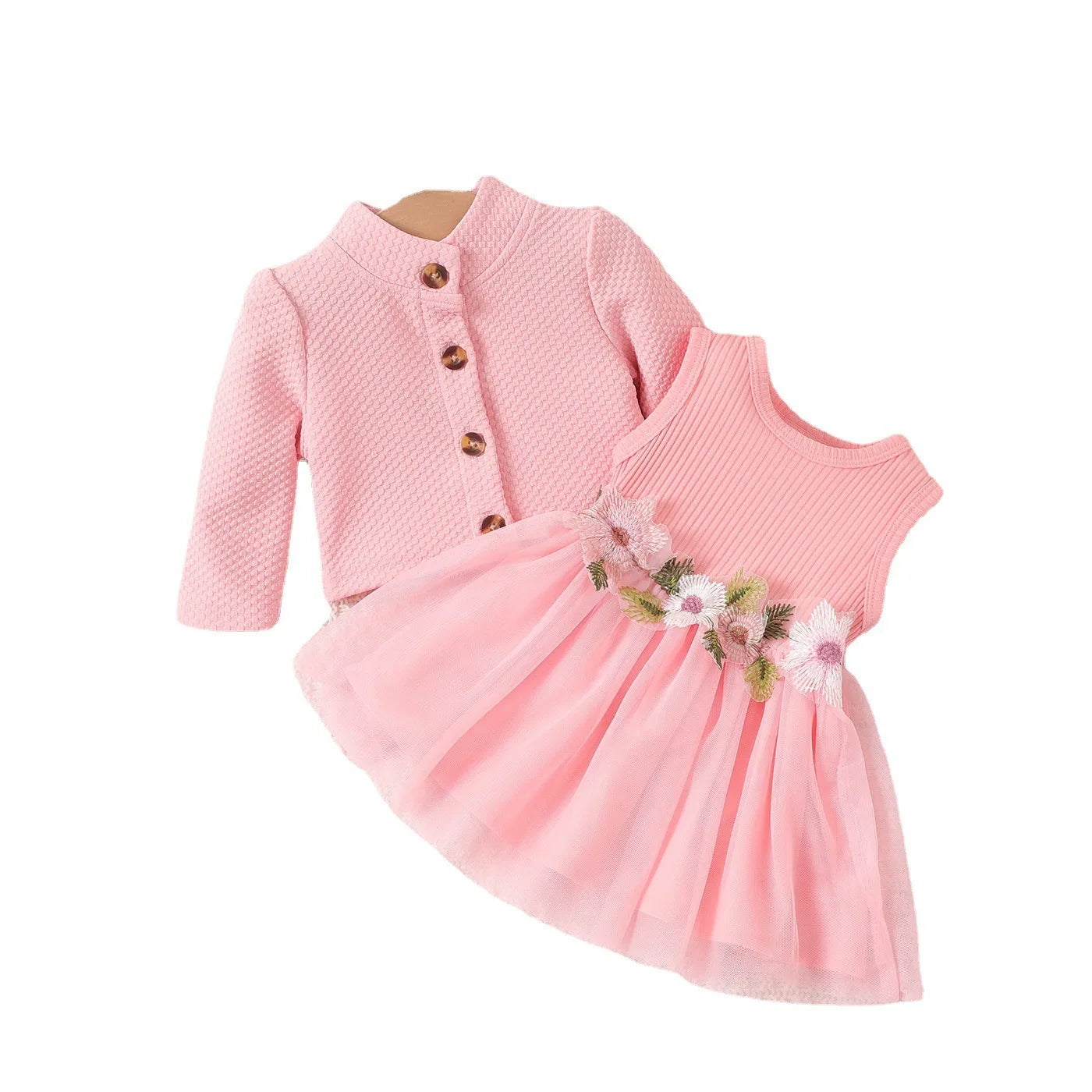 2Piece Sets Spring Autumn Newborn Girl Clothes Korean Fashion Solid Coat+Lace Flowers Princess Dress Baby Luxury Clothing BC859