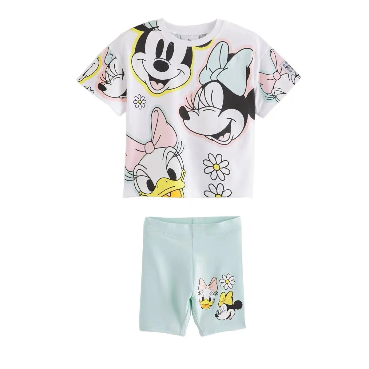 Girls Disney New Suit Summer Children Minnie Daisy Full Print TShirt Shorts 2pcs Cotton Soft Tops Shorts Thin Short-sleeved Sets