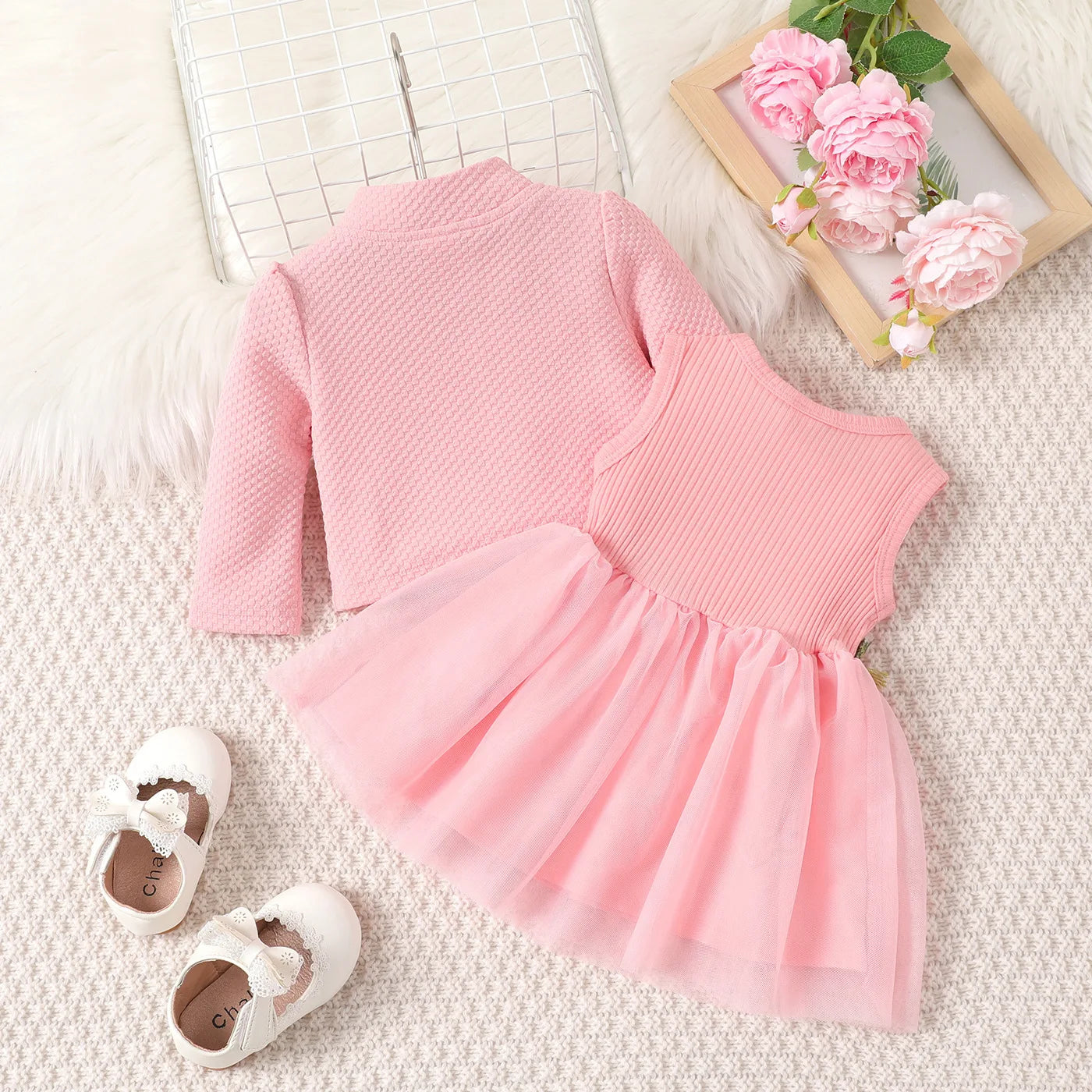 2Piece Sets Spring Autumn Newborn Girl Clothes Korean Fashion Solid Coat+Lace Flowers Princess Dress Baby Luxury Clothing BC859